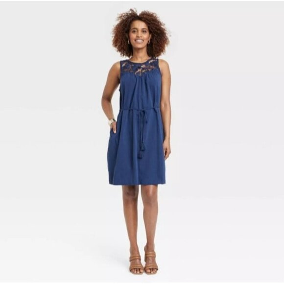 Knox Rose Size Small Front-Tie Sleeveless Tank Dress Summer Sundress Blue - Picture 1 of 5